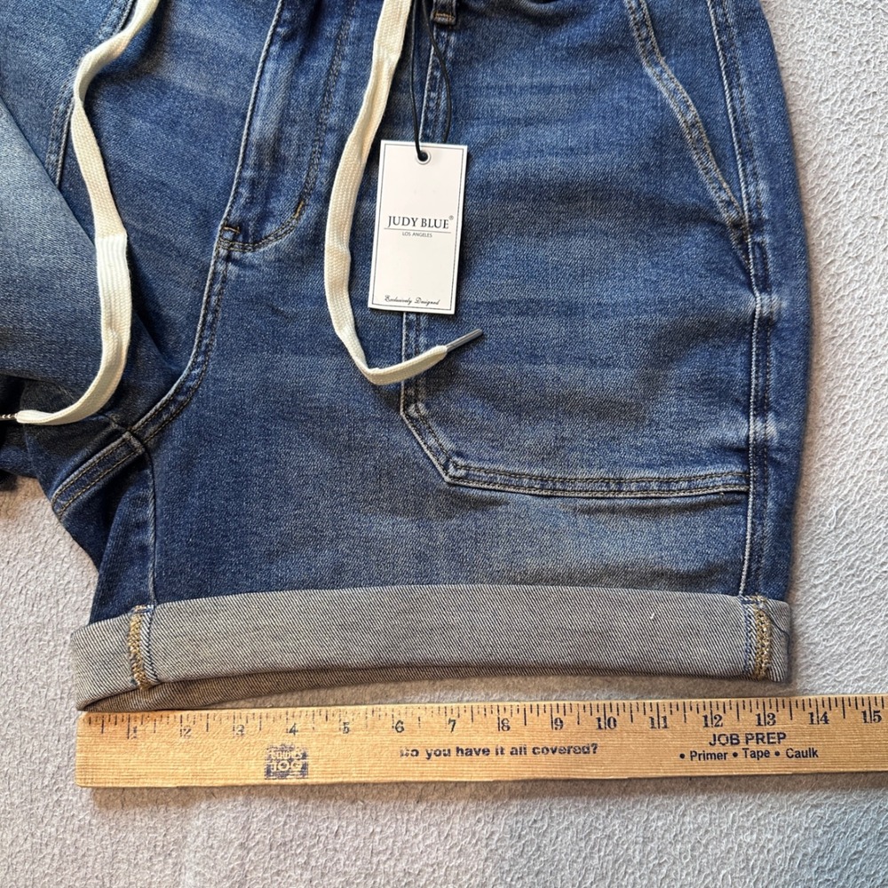 Judy Blue Denim Shorts Womens 1XL Blue High Waist Drawstring Cuffed JB150343 DK - Picture 9 of 10